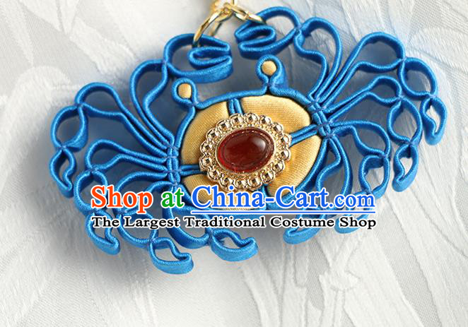 China Cheongsam Blue Silk Crab Breastpin Handmade Traditional Accessories Brooch