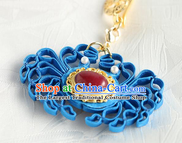 China Cheongsam Blue Silk Crab Breastpin Handmade Traditional Accessories Brooch