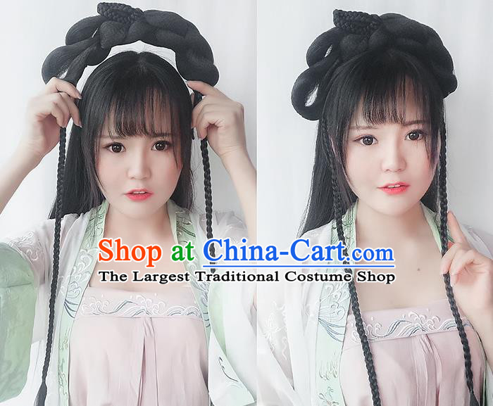 Chinese Song Dynasty Princess Wig Hairpiece Quality Wig Sheath China Ancient Cosplay Palace Lady Wigs Chignon Hair Clasp