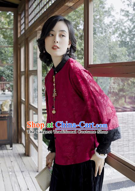 Chinese Red Jacquard Short Coat National Clothing Traditional Outer Garment Women Jacket