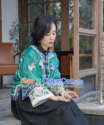 Chinese Embroidered Butterfly Peony Coat National Clothing Traditional Outer Garment Women Green Silk Jacket