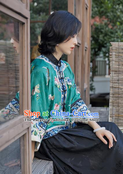 Chinese Embroidered Butterfly Peony Coat National Clothing Traditional Outer Garment Women Green Silk Jacket