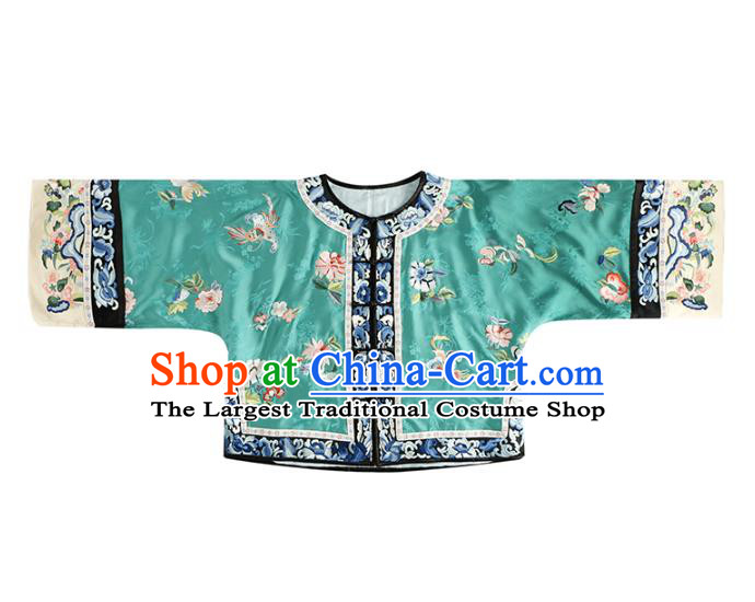 Chinese Embroidered Butterfly Peony Coat National Clothing Traditional Outer Garment Women Green Silk Jacket