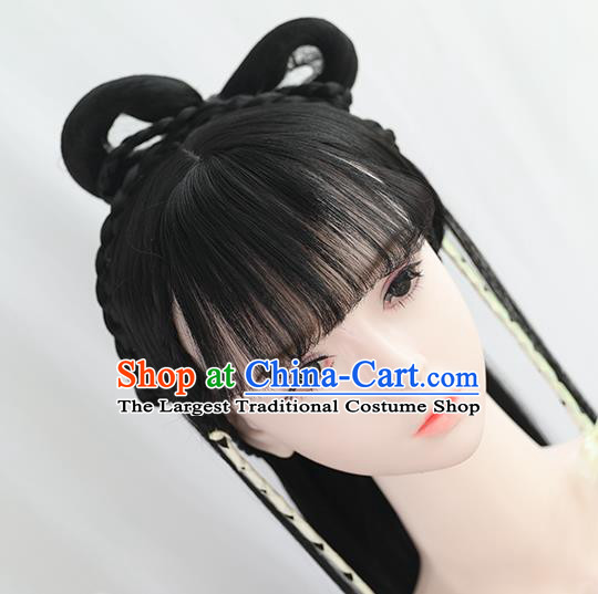 Chinese Song Dynasty Country Lady Bangs Wigs Best Quality Wigs China Cosplay Wig Chignon Ancient Civilian Female Wig Sheath