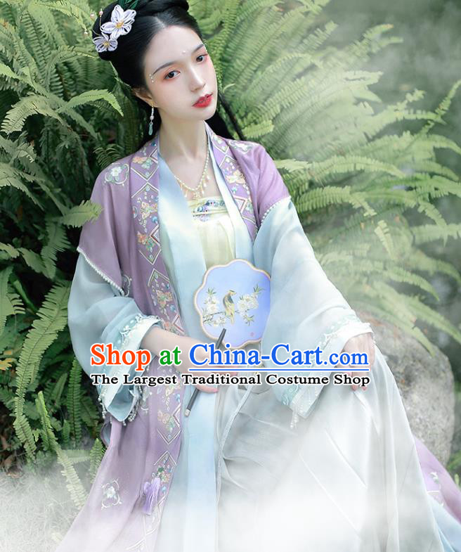 China Traditional Song Dynasty Historical Costumes Ancient Noble Women Embroidered Hanfu Dress Apparels