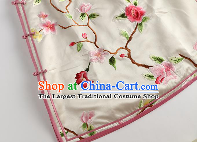 China Classical Embroidered White Silk Vest National Clothing Traditional Women Upper Outer Garment Waistcoat