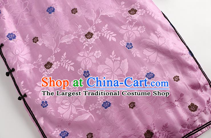 Republic of China Lilac Silk Qipao Dress Traditional National Clothing Women Classical Cheongsam