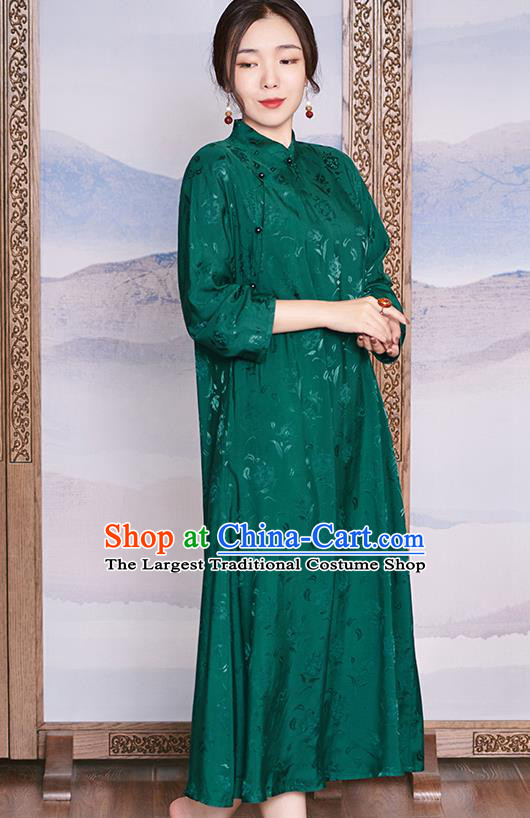 Republic of China Traditional Dress Deep Green Qipao National Clothing Women Classical Cheongsam