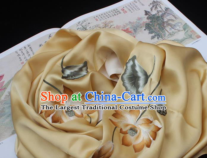 China Traditional Cheongsam Embroidered Lotus Tippet Handmade Yellow Silk Scarf