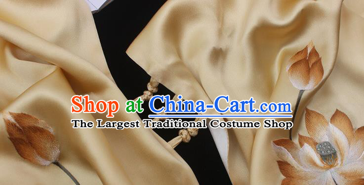 China Traditional Cheongsam Embroidered Lotus Tippet Handmade Yellow Silk Scarf