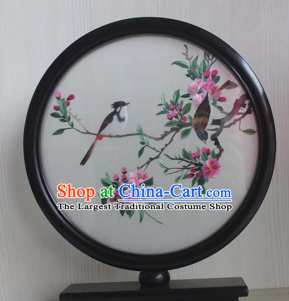 China Handmade Embroidery Begonia Desk Screen Double Side Suzhou Embroidered Craft Traditional Rosewood Table Decoration