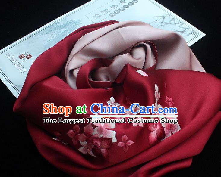 China Handmade Cheongsam Accessories Traditional Embroidered Silk Tippet Suzhou Embroidery Wine Red Scarf