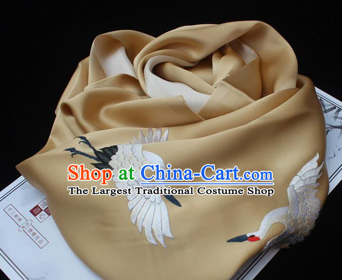 China Silk Tippet Cheongsam Embroidered Accessories Traditional Handmade Suzhou Embroidery Crane Yellow Scarf