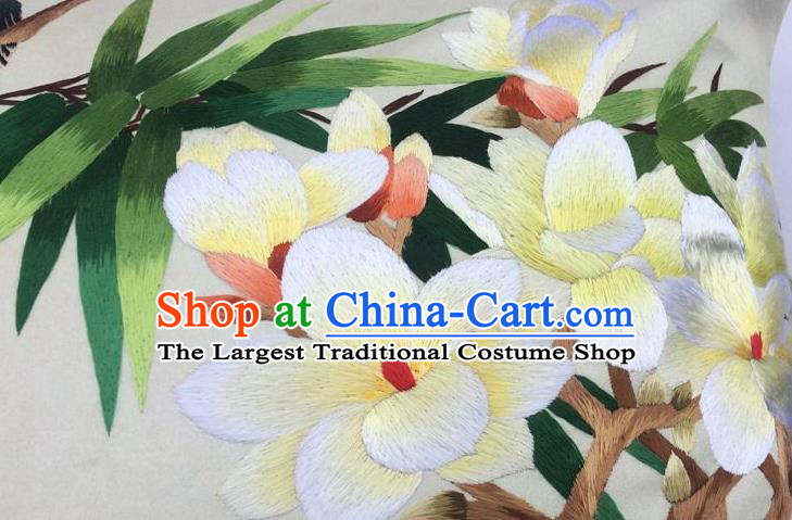 China Suzhou Embroidery Yulan Magnolia Cushion Cover Traditional Embroidered Silk Pillowslip