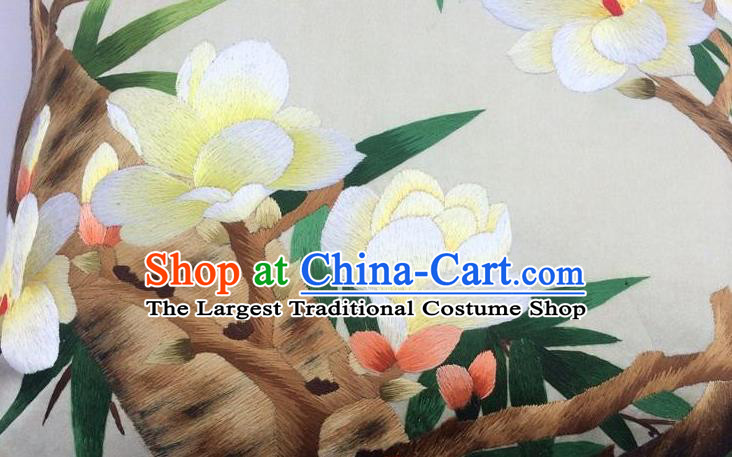 China Suzhou Embroidery Yulan Magnolia Cushion Cover Traditional Embroidered Silk Pillowslip