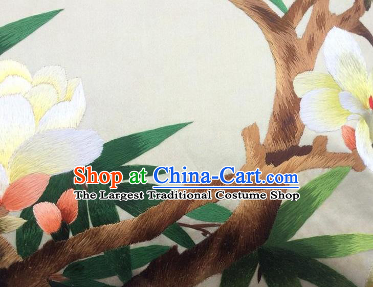 China Suzhou Embroidery Yulan Magnolia Cushion Cover Traditional Embroidered Silk Pillowslip