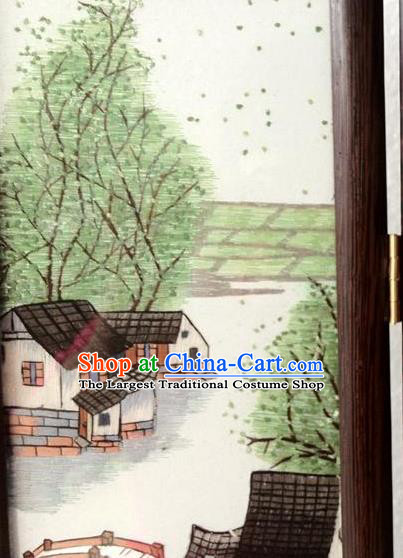 China Handmade Embroidered Craft Rosewood Table Decoration Traditional Suzhou Embroidery Water Town Desk Screen