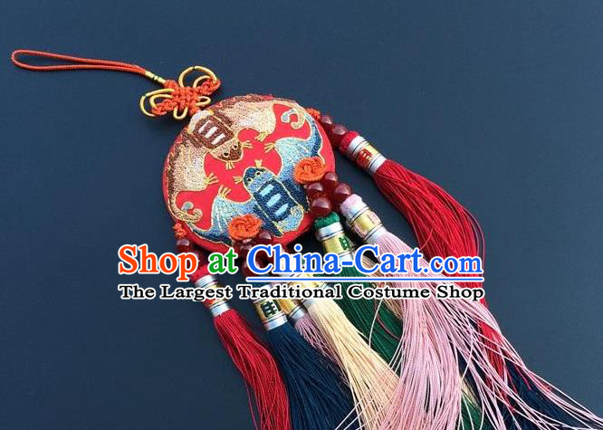 China Embroidery Bat Lucky Charms Traditional Embroidered Car Tassel Pendant Accessories New Year Decoration
