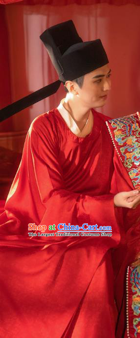 Chinese Song Dynasty Wedding Historical Costumes Traditional Ancient Official Hanfu Apparels Red Robe for Men