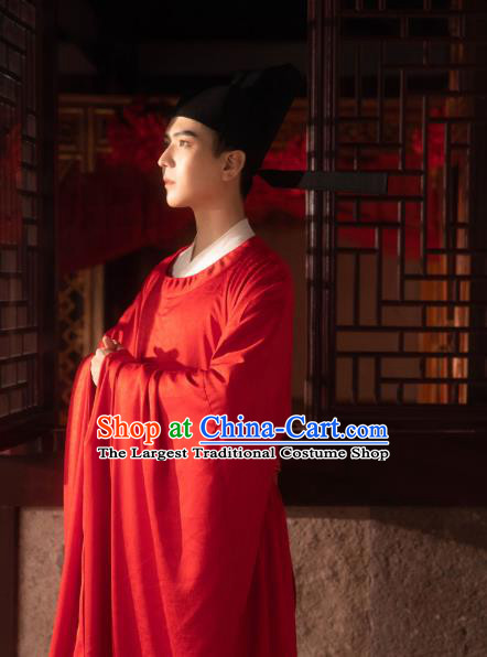 Chinese Song Dynasty Wedding Historical Costumes Traditional Ancient Official Hanfu Apparels Red Robe for Men