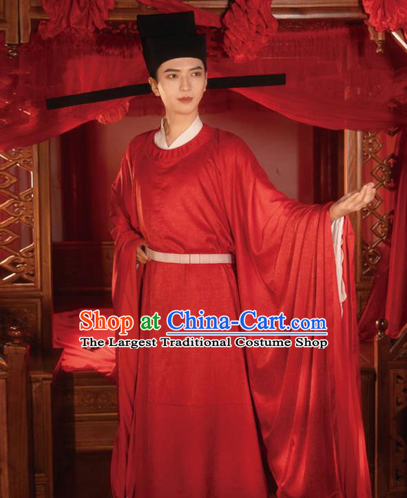 Chinese Song Dynasty Wedding Historical Costumes Traditional Ancient Official Hanfu Apparels Red Robe for Men