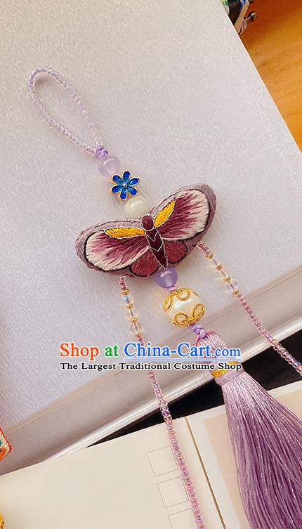 China Accessories Traditional Embroidered Butterfly Brooch Classical Cheongsam Purple Tassel Pendant