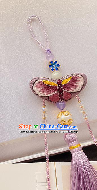 China Accessories Traditional Embroidered Butterfly Brooch Classical Cheongsam Purple Tassel Pendant