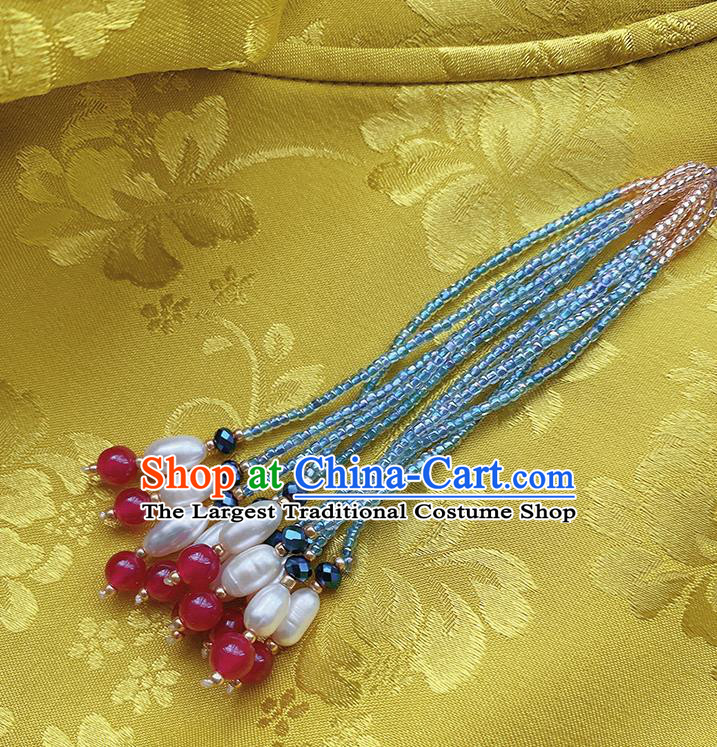 China Traditional Accessories Embroidered Purple Silk Brooch Classical Cheongsam Pearls Tassel Pendant