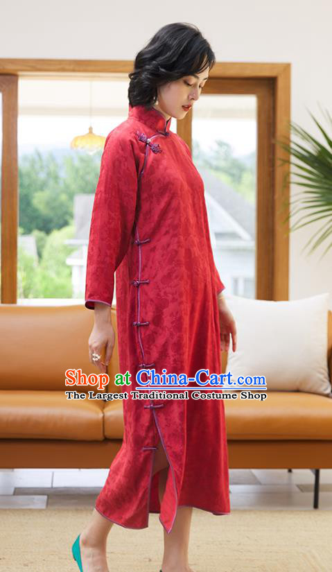 Republic of China Classical Qipao Dress National Women Clothing Traditional Red Long Cheongsam