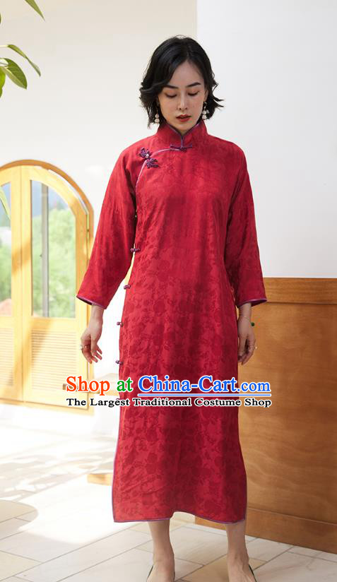 Republic of China Classical Qipao Dress National Women Clothing Traditional Red Long Cheongsam