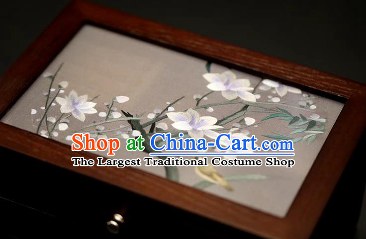 China Handmade Three Layers Jewelry Box Traditional Embroidered Mangnolia Wood Jewel Case