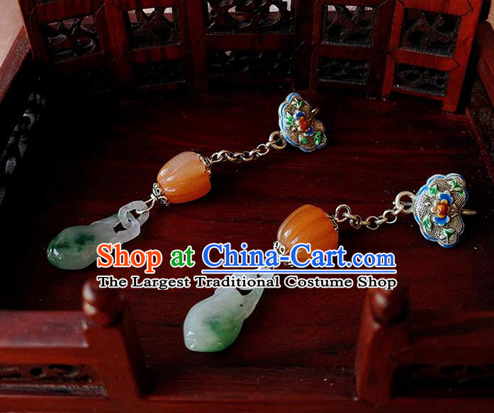 China Handmade Jade Earrings Traditional Hanfu Blueing Ear Accessories