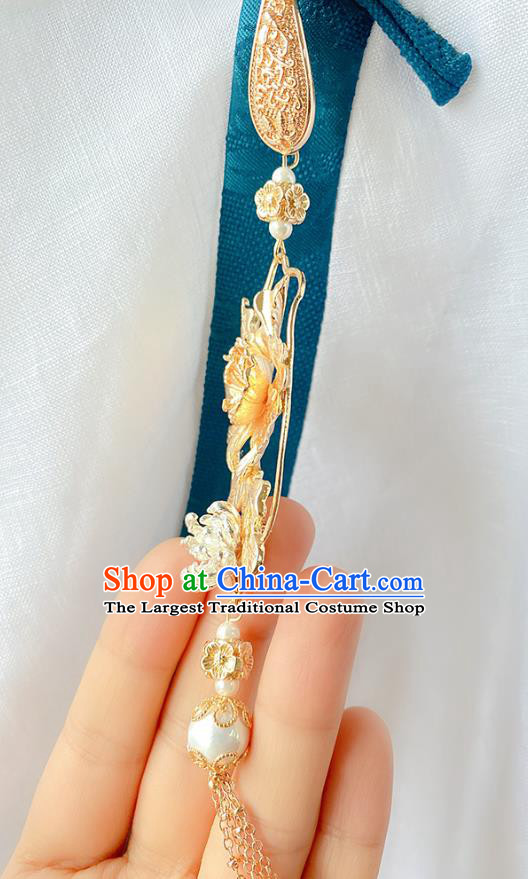 China Classical Cheongsam Accessories Traditional Golden Peony Brooch Tassel Pendant