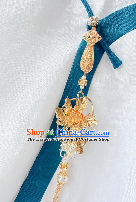 China Classical Cheongsam Accessories Traditional Golden Peony Brooch Tassel Pendant