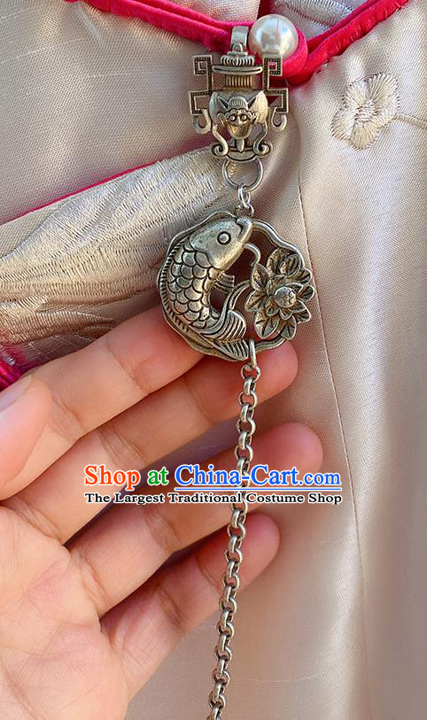 China Traditional Classical Carving Fish Lotus Brooch Cheongsam Tassel Pendant Accessories