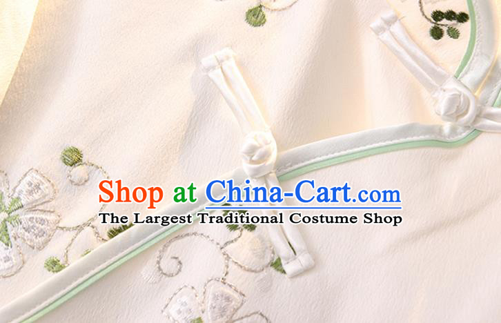 Chinese Embroidered White Jacket National Upper Outer Garment Tang Suit Shirt