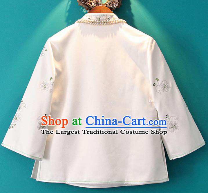 Chinese Embroidered White Jacket National Upper Outer Garment Tang Suit Shirt