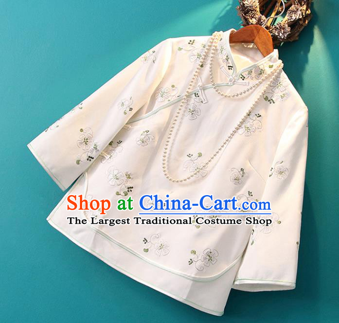 Chinese Embroidered White Jacket National Upper Outer Garment Tang Suit Shirt