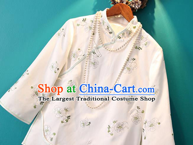 Chinese Embroidered White Jacket National Upper Outer Garment Tang Suit Shirt