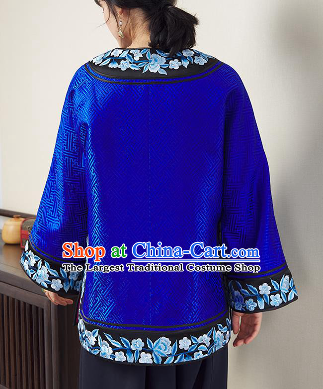 Chinese Traditional Qing Dynasty Royalblue Brocade Coat Embroidered Costume Classical Tang Suit Outer Garment