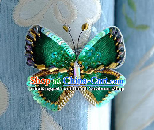 China Embroidered Green Butterfly Brooch Classical Collar Button Traditional Cheongsam Accessories