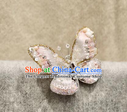 China Traditional Cheongsam Accessories Embroidered Pink Butterfly Brooch Classical Collar Button