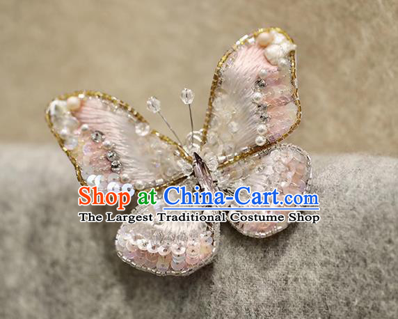 China Traditional Cheongsam Accessories Embroidered Pink Butterfly Brooch Classical Collar Button