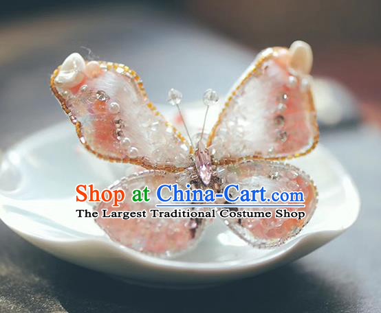 China Traditional Cheongsam Accessories Embroidered Pink Butterfly Brooch Classical Collar Button