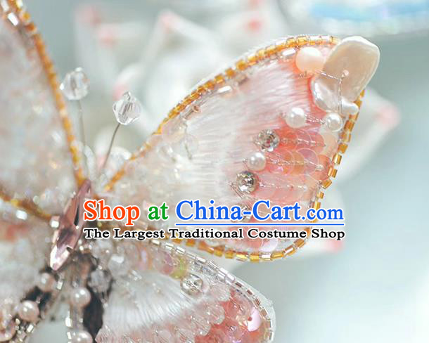 China Traditional Cheongsam Accessories Embroidered Pink Butterfly Brooch Classical Collar Button