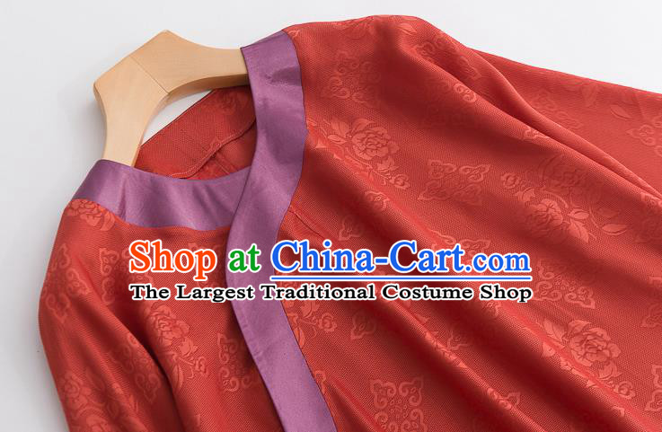 Chinese Traditional Orange Silk Long Shirt Classical Blouse Tang Suit Upper Outer Garment Costume