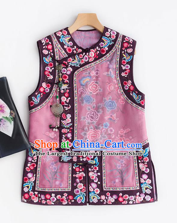 Chinese Embroidered Waistcoat Traditional Qing Dynasty Costume Classical Tang Suit Vest