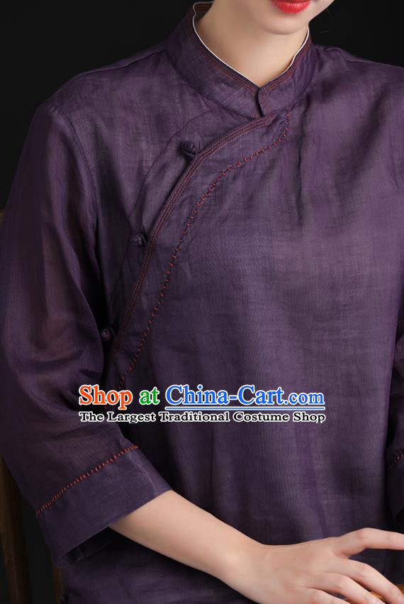 Chinese National Deep Purple Shirt Tang Suit Upper Outer Garment Women Costume Ramine Blouse