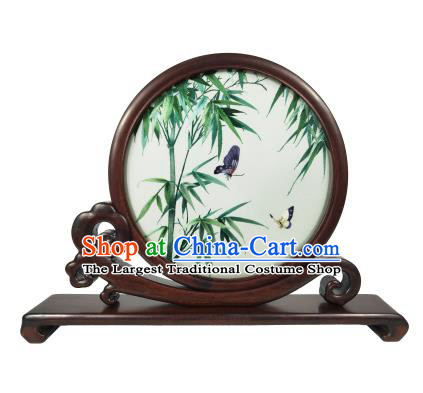Chinese Table Decoration Suzhou Embroidery Bamboo Screen Double Side Embroidered Screen Traditional Rosewood Craft