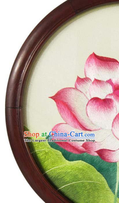 China Embroidered Lotus Desk Decoration Handmade Table Screen Suzhou Embroidery Craft